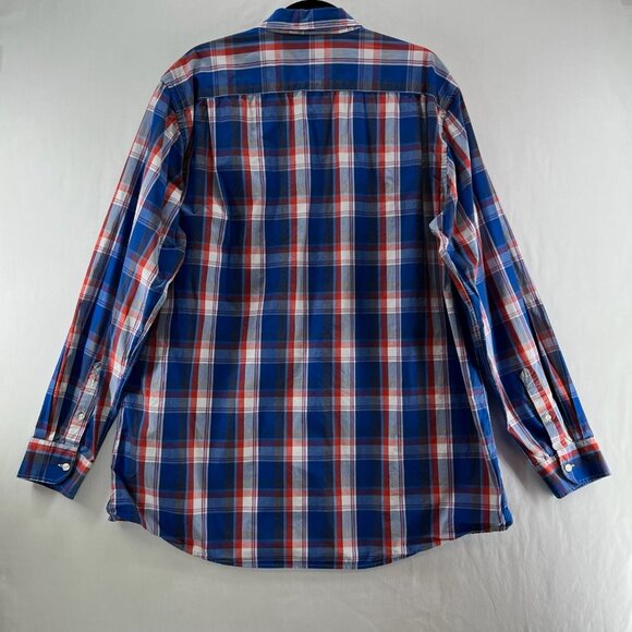 Double Pump Button Down Shirt Mens 2XL Tall Long Sleeve Easy Care Plaid Blue Red - Picture 2 of 11